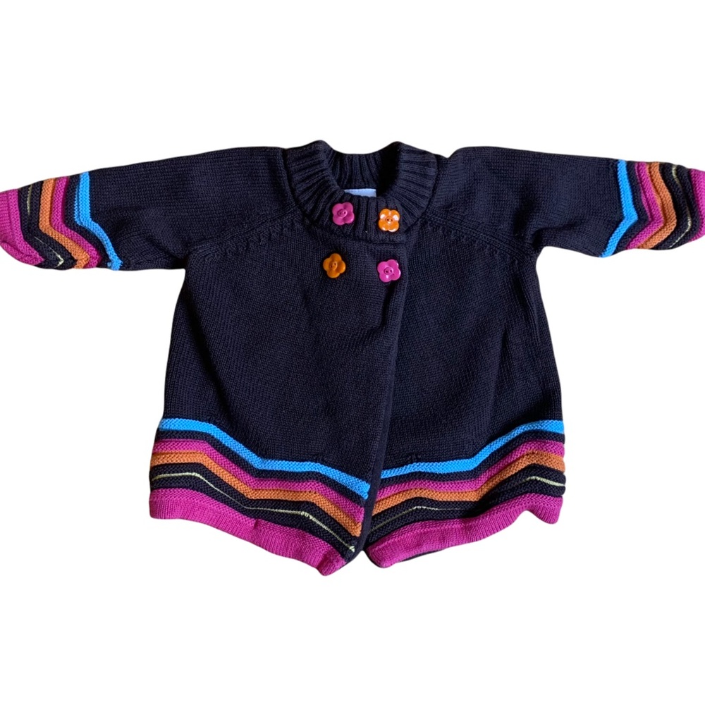 Gymboree Brown Knit Striped Bohemian Cardigan Flower Buttons Size 3-6M